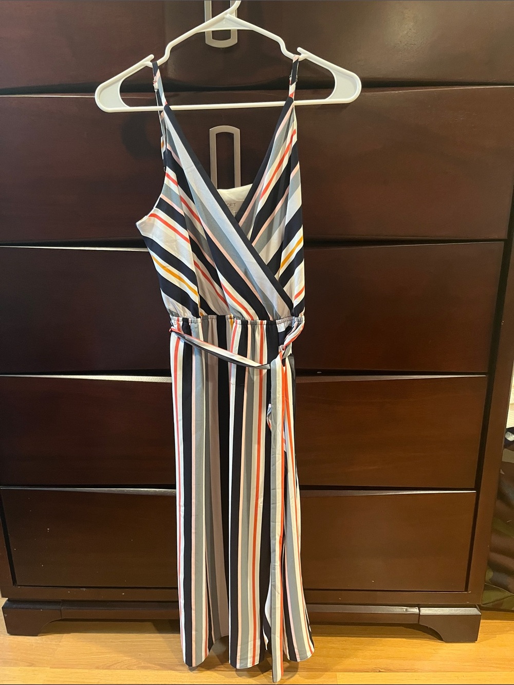 Striped V-Neck Sleeveless Dress - Navy Multi